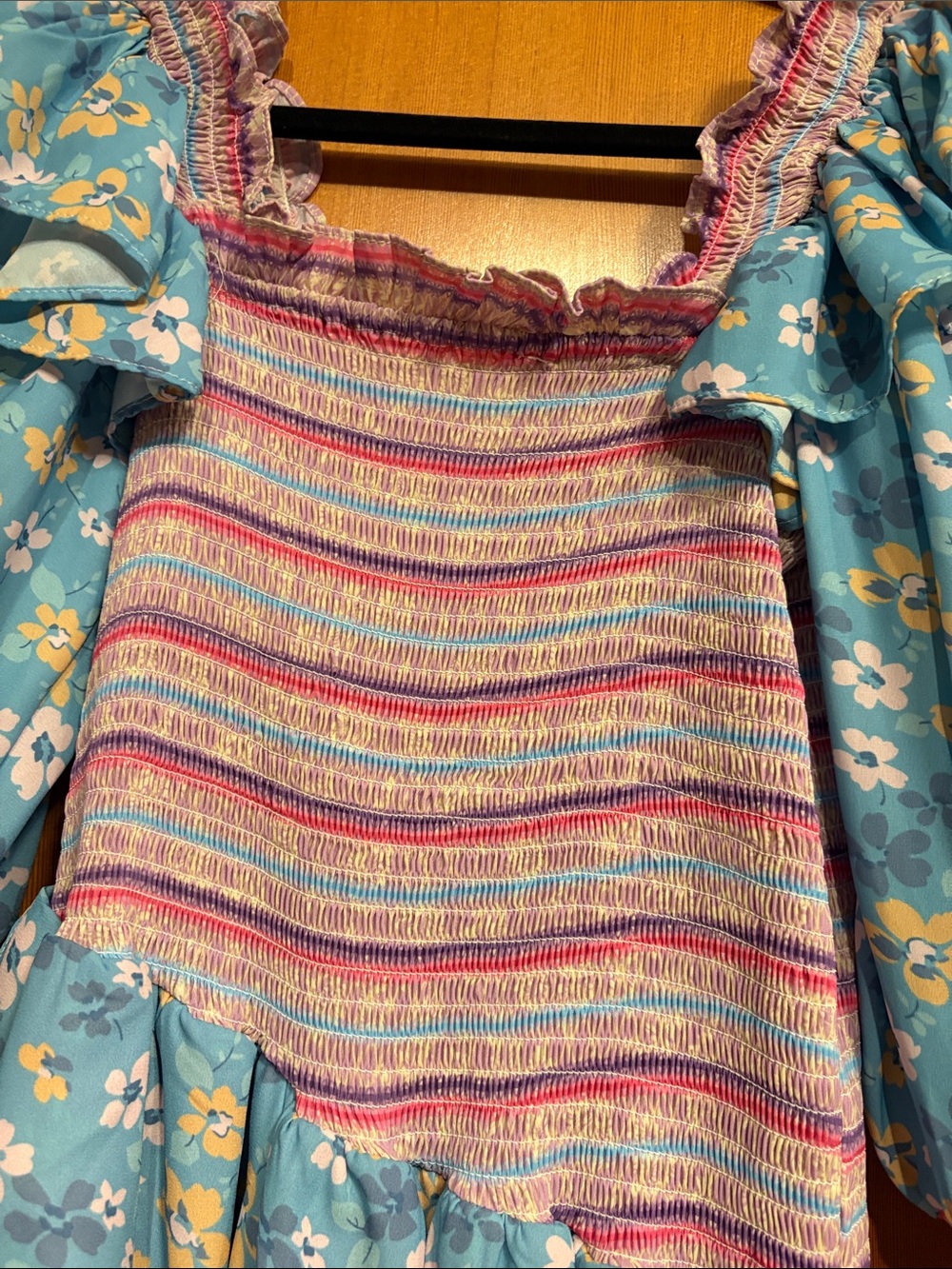 Yvonne&Love Blue & Pink Floral Smocked Mini Dress - Picture 5 of 6